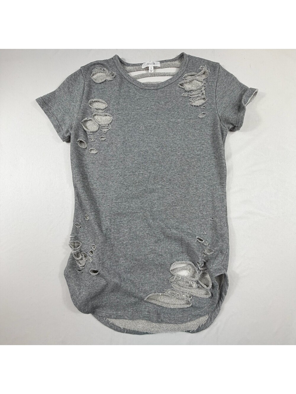 Active USA Gray Distressed Short Sleeve Shirt Size Small